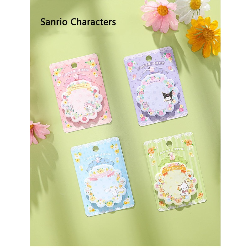 Sanrio Romantic Flower Memo Pad | My Melody Kuromi Cinnamoroll Pochacco – 30 Sheets