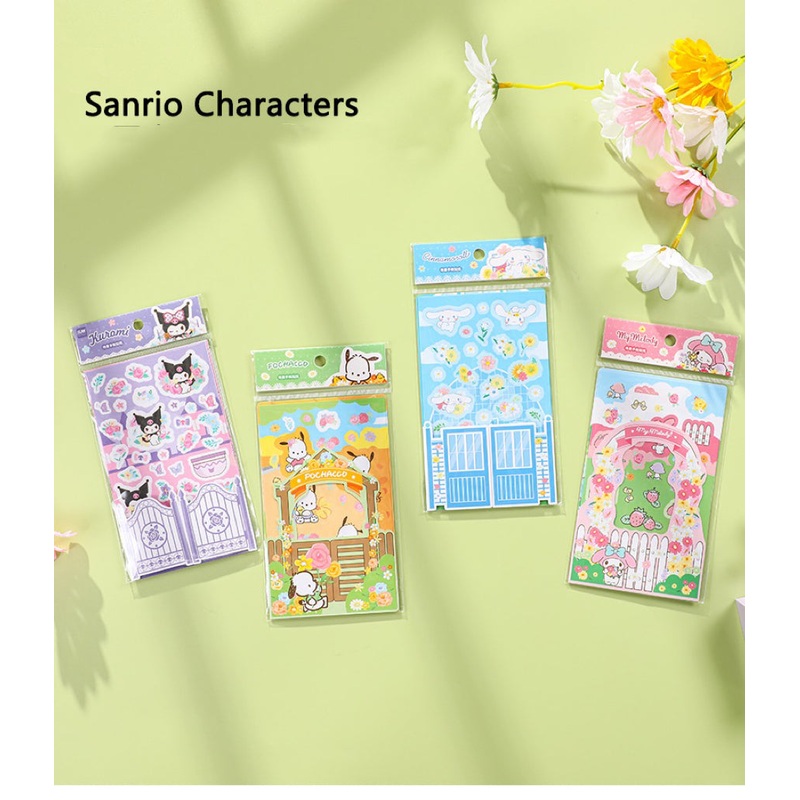 Sanrio Romantic Flower Stickers with Sticker Card Set | My Melody Kuromi Cinnamoroll Pochacco