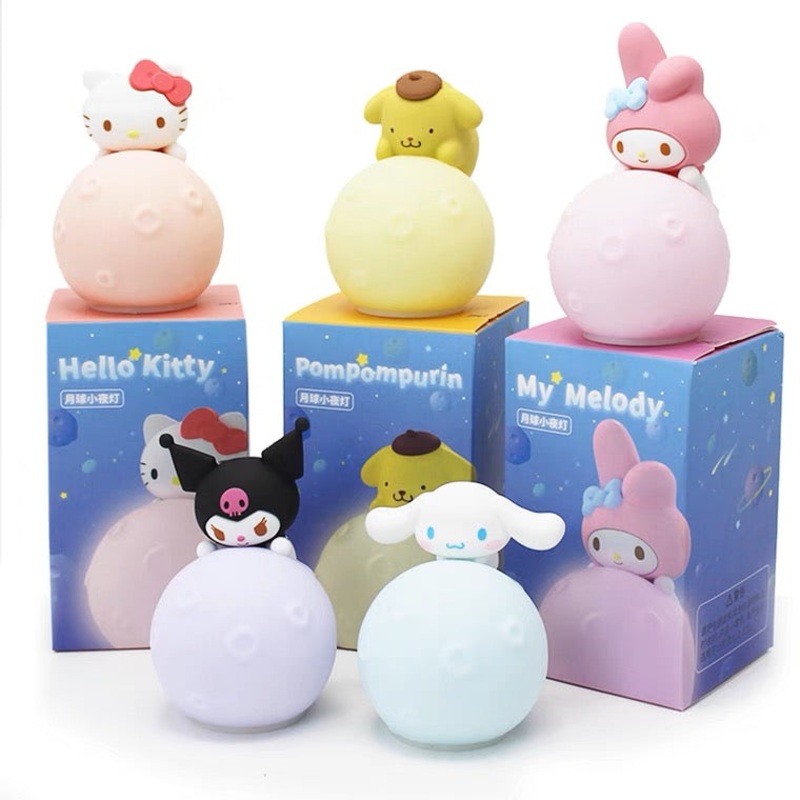 Sanrio Small Moon Night Light | Hello Kitty My Melody Kuromi Cinnamoroll Pompompurin – Rainbow Light Colour