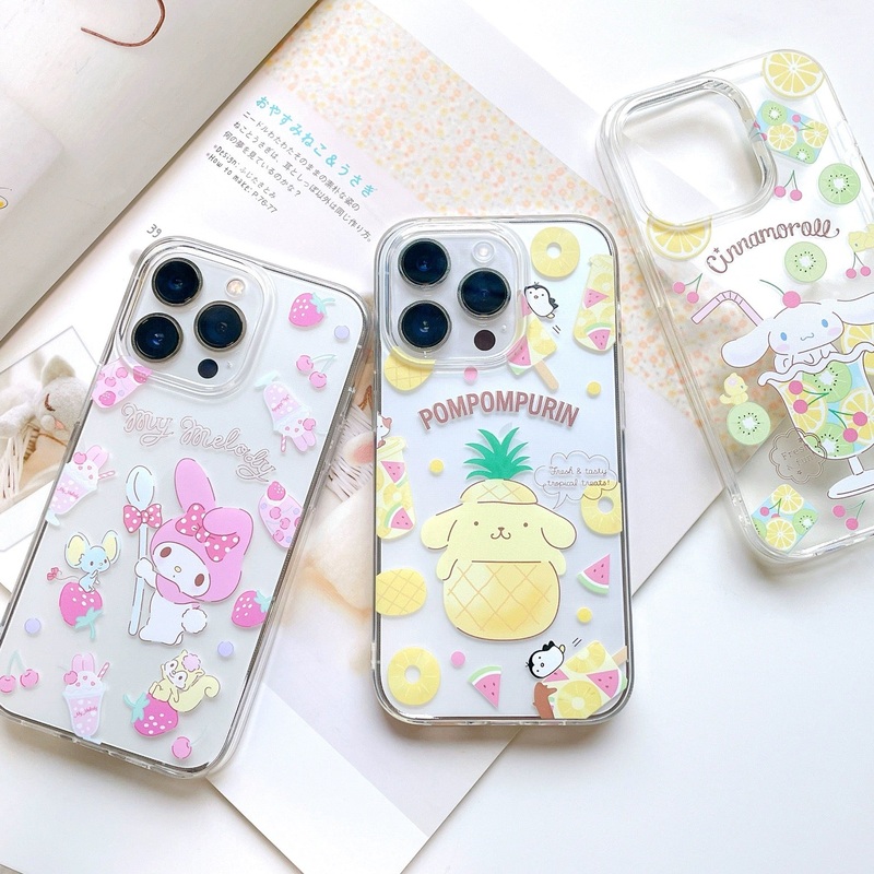 Sanrio Summer Fruit | My Melody Cinnamoroll Pompompurin –  Soft Case iPhone Case 11 12 13 14 15 16 Pro Promax Plus mini Se3