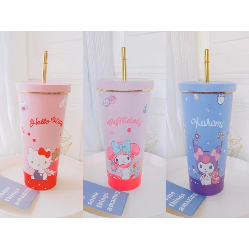 Sanrio Tumbler with Straw Warm Cool Lovely Cup Hello Kitty My Melody Kuromi Pompompurin Pochacco Keroppi – with cleaning tool