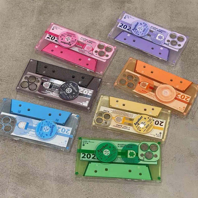 Vintage Style Playful Audio Recording Magnetic Tape with Stand | Orange Hot Pink Purple Blue Green Yellow Black – iPhone case Kawaii Lovely Cute iPhone 11 12 13 14 Pro Promax