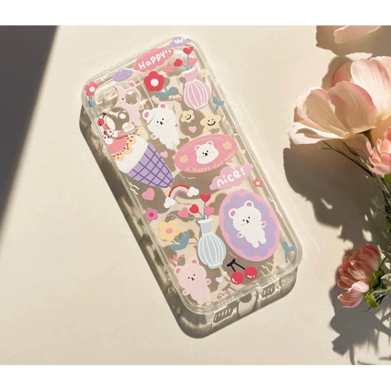 Bear with Sweets Sticker Mori Style iPhone case Kawaii Lovely Cute Lolita iPhone 6 7 8 PLUS SE2 XS XR X 11 12 13 14 15 16 Pro Promax 12mini 13mini