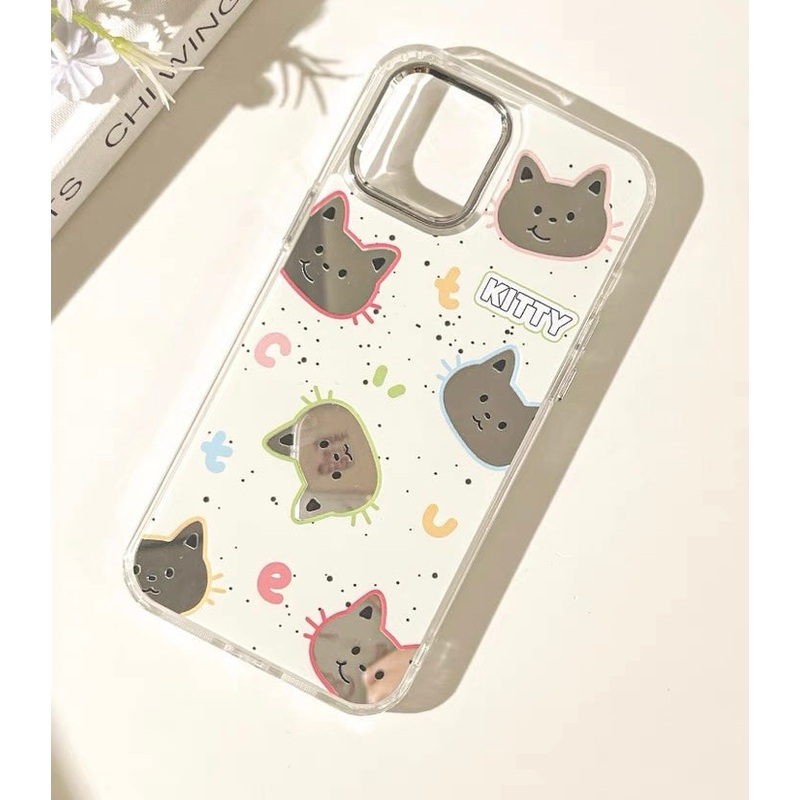 Lovely Cat Kitten with Mirror iPhone case Kawaii Lovely Cute Lolita iPhone PLUS 11 12 13 14 15 16 Pro Promax