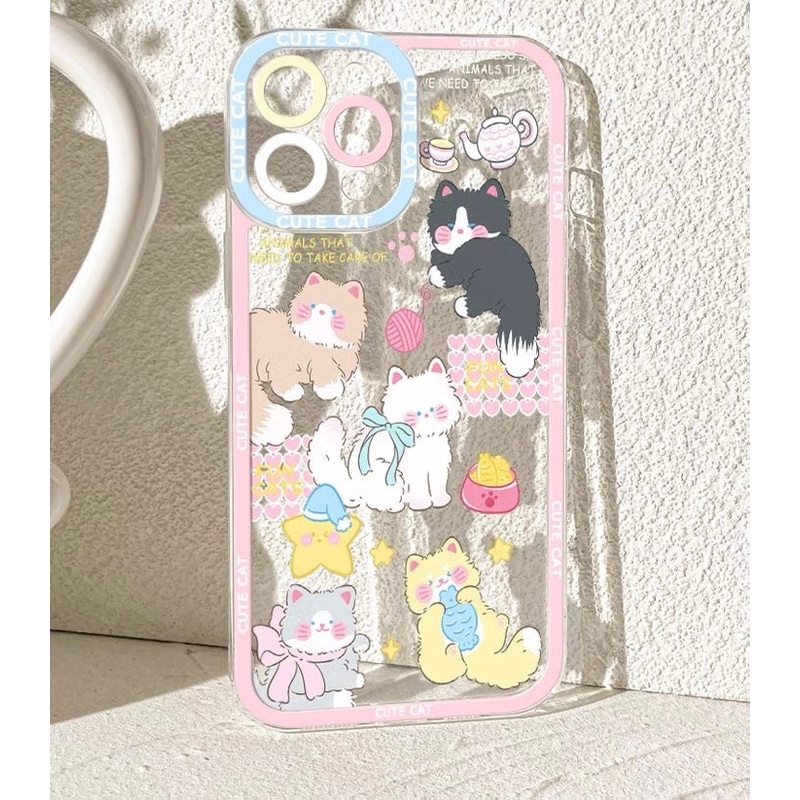 Lovely Cats Pastel Colour iPhone Case 6 7 8 PLUS SE2 XS XR X 11 12 13 14 15 Pro Promax 12mini 13mini