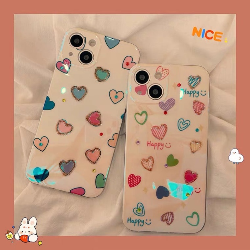 Lovely Colourful Heart Blu Ray iPhone case Kawaii Lovely Cute Lolita iPhone PLUS 11 12 13 14 15 Pro Promax