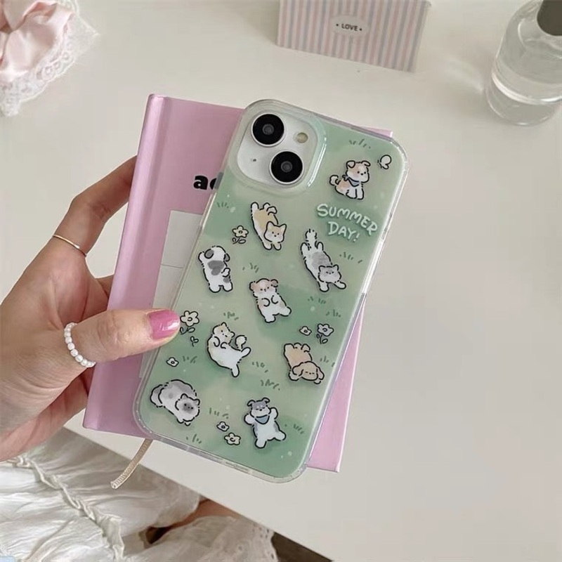 Lovely Puppy with Grass iPhone Case 11 12 13 14 15 16 Pro Plus Promax mini