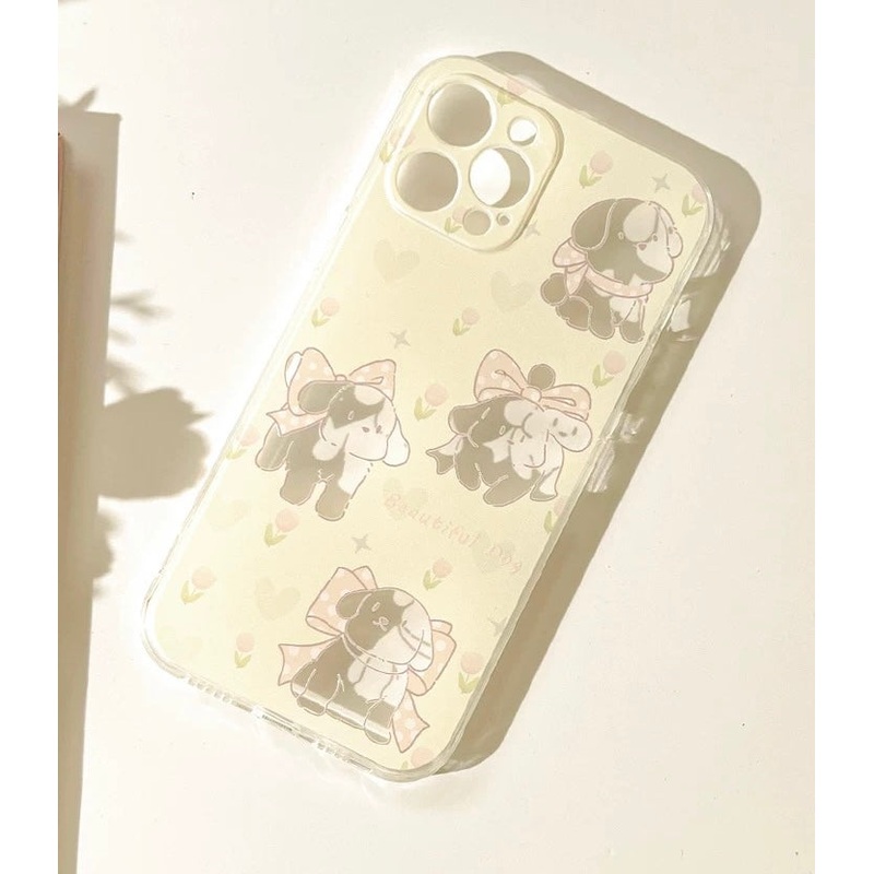 Lovely Puppy with Yellow Tulip iPhone case Kawaii Lovely Cute Lolita iPhone 6 7 8 PLUS SE2 XS XR X 11 12 13 14 15 Pro Promax 12mini 13mini