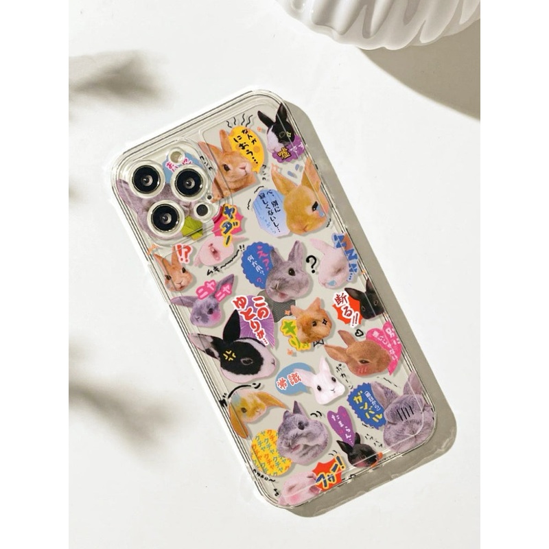 Rabbit Funny Emoji Sticker Mori Style iPhone case Kawaii Lovely Cute Lolita iPhone 6 7 8 PLUS SE2 XS XR X 11 12 13 14 15 16 Pro Promax 12mini 13mini