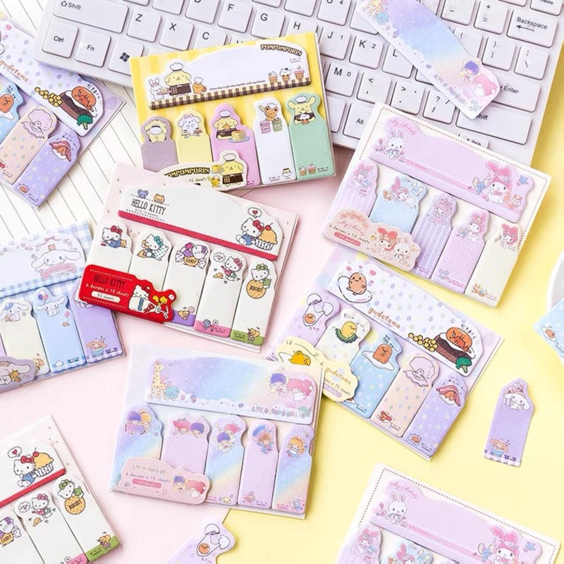 Sanrio Japan Cute Cartoon Pastel Memo Stickers Part 3 | Hello Kitty Little Twin Stars My Melody Cinnamoroll Pompompurin Gudetama – 90Sheets