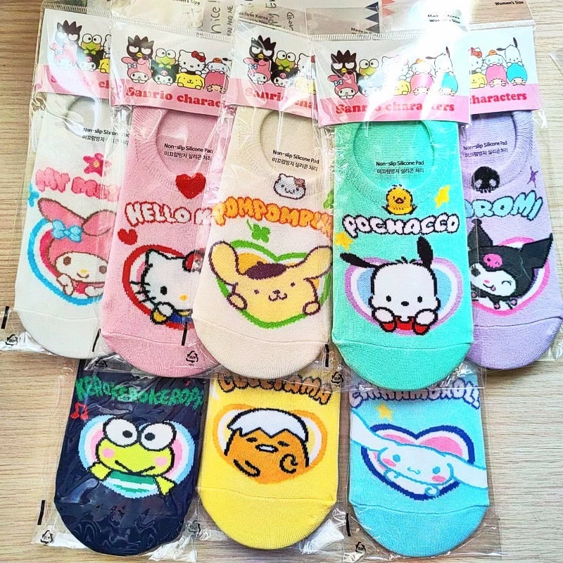 Sanrio Korea Low Cut Socks Heart | Hello Kitty My Melody Kuromi Cinnamoroll Pompompurin Pochacco KeroKeroKeroppi Gudetama – Anti-off Female Socks