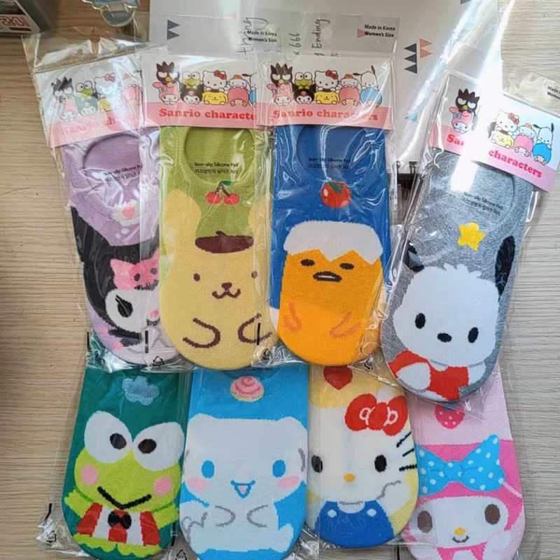 Sanrio Korea Low Cut Socks | Hello Kitty My Melody Kuromi Cinnamoroll Pompompurin Pochacco KeroKeroKeroppi Gudetama – Anti-off Female Socks