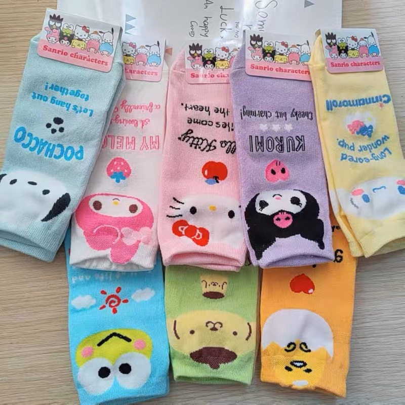 Sanrio Korea Socks | Hello Kitty My Melody Kuromi Cinnamoroll Pompompurin Pochacco KeroKeroKeroppi Gudetama – Female Socks