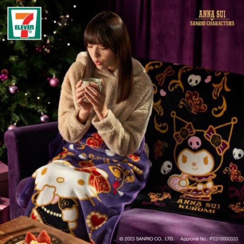 Sanrio X Anna Sui Soft Blanket | Hello Kitty Kuromi Purple & Black – Limited Edition