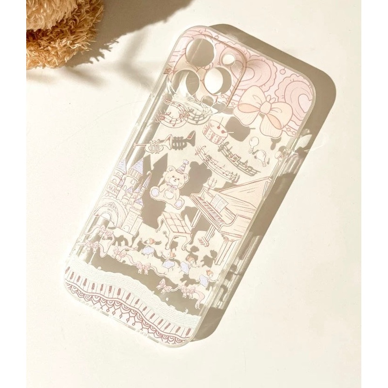 Teddy Bear with Piano iPhone case Kawaii Lovely Cute Lolita iPhone 6 7 8 PLUS SE2 XS XR X 11 12 13 14 15 16 Pro Promax 12mini 13mini