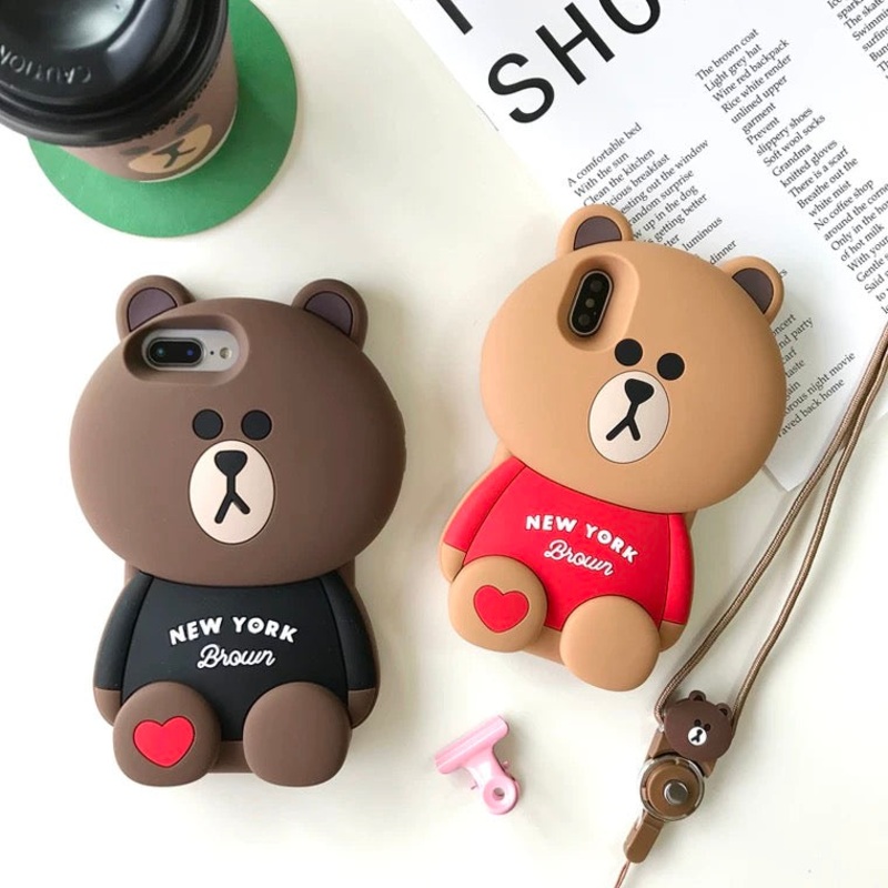 Line friends Big Brown Bear Silicone Phone Case | New York Brown – iPhone Case iPhone XS XR X 11 12 13 14 15 16 Pro Promax