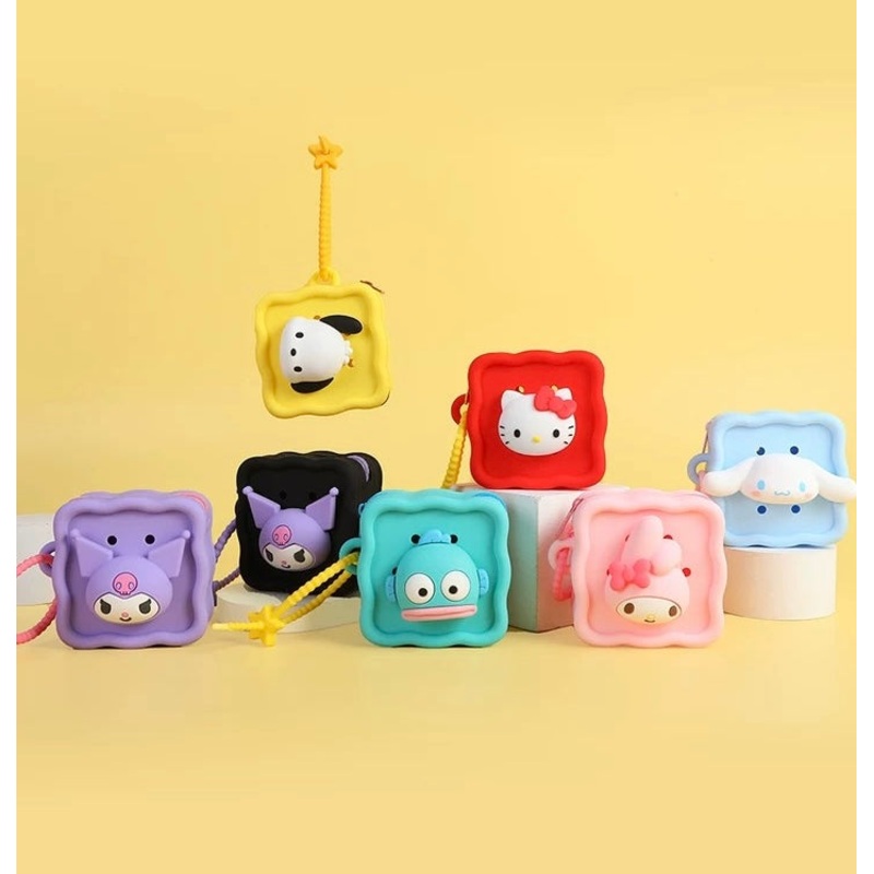 Sanrio Silicone Mini DIY Square 3D Face Purse Bag | Hello Kitty My Melody Kuromi Cinnamoroll Pompompurin Pochacco Hangyodon  – Coin Bag Can put in Airpods EarPhone