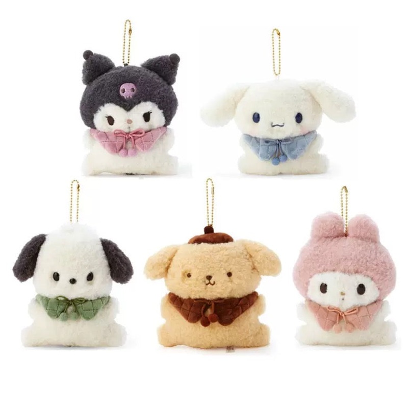 Sanrio Winter Style Collar Keychain  | My Melody Kuromi Cinnamoroll Pompompurin Pochacco – Small Plush Doll Keychain