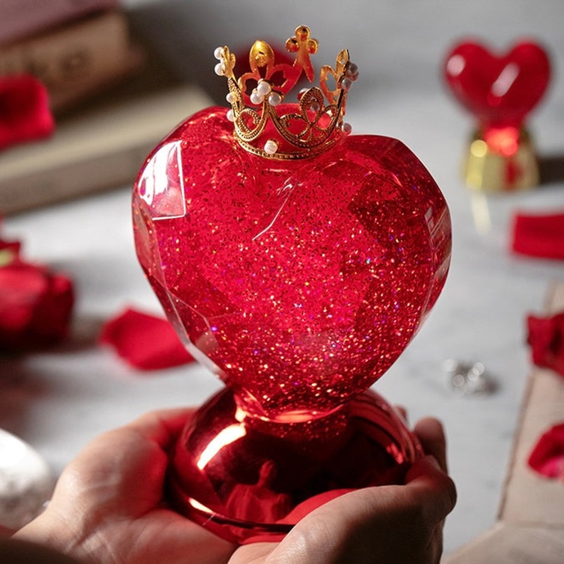 Valentines Day Crystal Ball Heart Shape Glitter LED Night Light | Red Pink – Girlfriend Wedding Gift