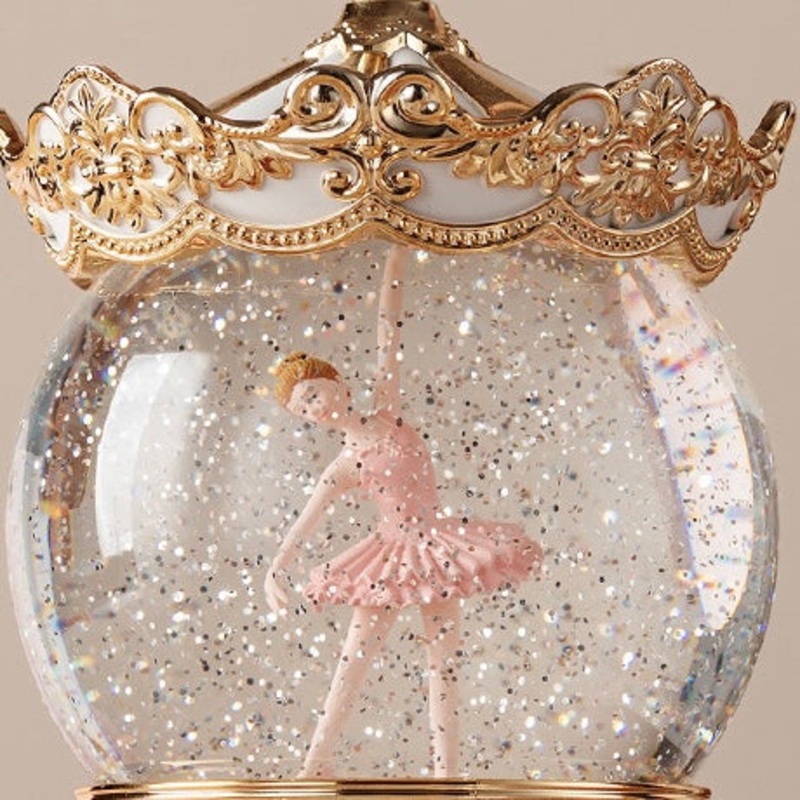 Valentines Day Crystal Ball Music Box | Ballet Teddy Bear Merry Go Round Carousel – with LED Night Light with Bluetooth Gift