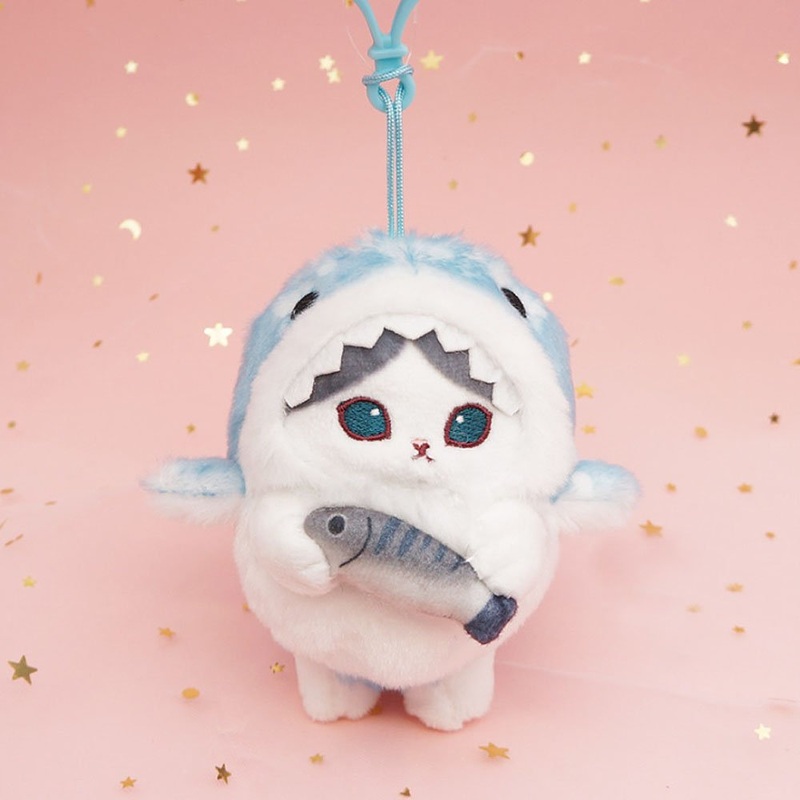 Mofusand Shark Meow Clip-On 5″ Plush Mascot :Blue Cat