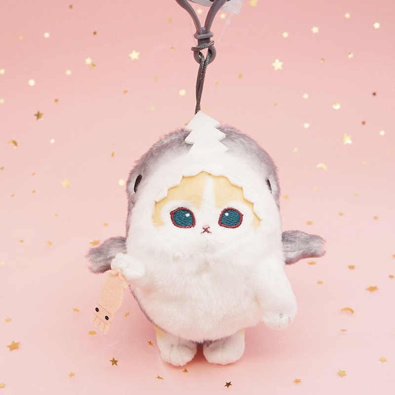 Mofusand Shark Meow Clip-On 5″ Plush Mascot :Cream Cat