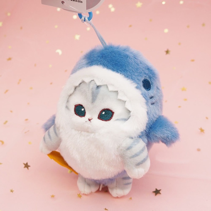 Mofusand Shark Meow Clip-On 5″ Plush Mascot :Gray Cat