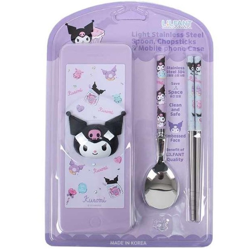 SANRIO KUROMI SPOON, CHOPSTICKS & CUTE CASE SET